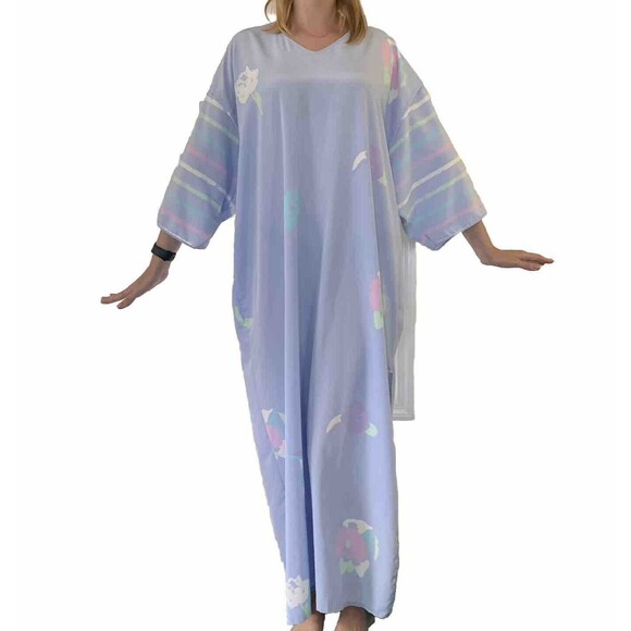 Vintage 80s GIVENCHY Intimite Paris Pastel Blue Floral Maxi Mumu Nightgown OS - Picture 1 of 7